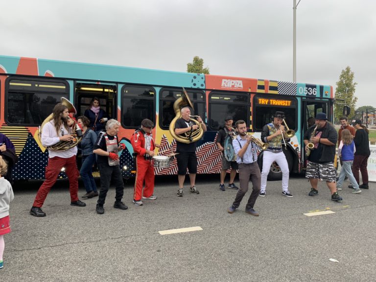 Unveiling the "PRONK" art bus at PRONK